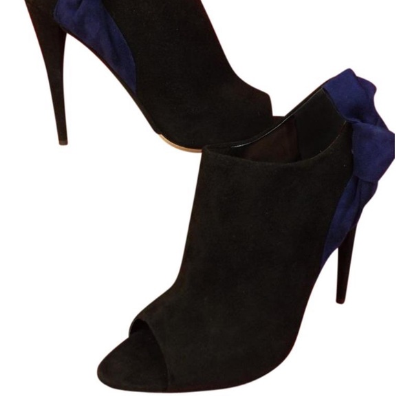 BLACK SUEDE PEEP TOE ANKLE BOOTS, By MIU MIU PRADA - Picture 5 of 5